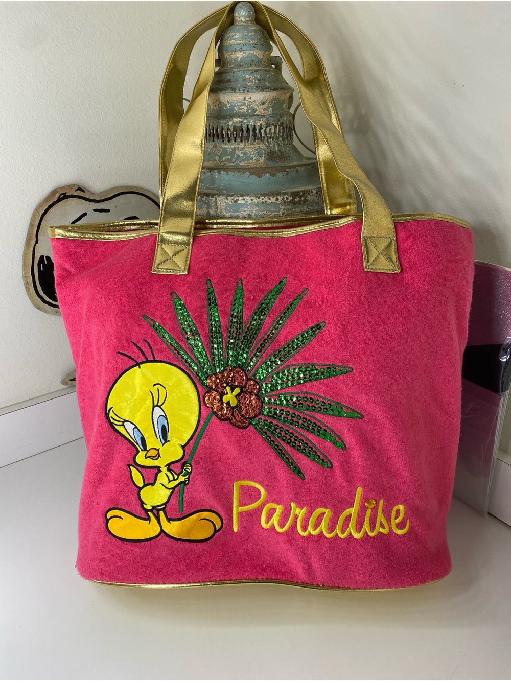 Tweety Bird Paradise Tote with Gold Accents